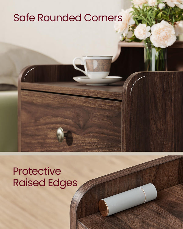Nightstand Set of 2 with Hidden Drawer & Solid Wood Legs