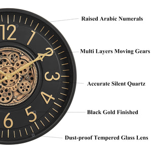 Moving Gear Wall Clock with Roman Numerals – Modern Analog Decor
