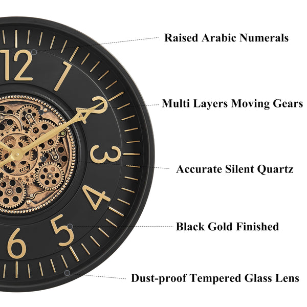 Moving Gear Wall Clock with Roman Numerals – Modern Analog Decor