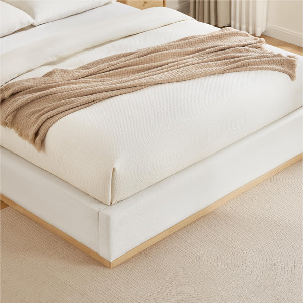 Queen Upholstered Platform Bed Frame with Boucle Fabric