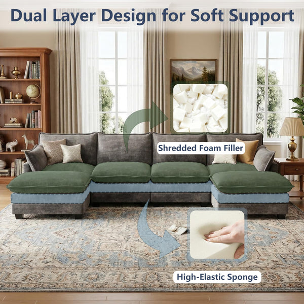 U-Shaped Modular Sectional Sofa with Movable Ottoman — Chenille Cloud Couch