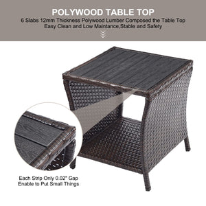 Outdoor Wicker Patio Side Table with Storage – 2-Layer PE Rattan End Table