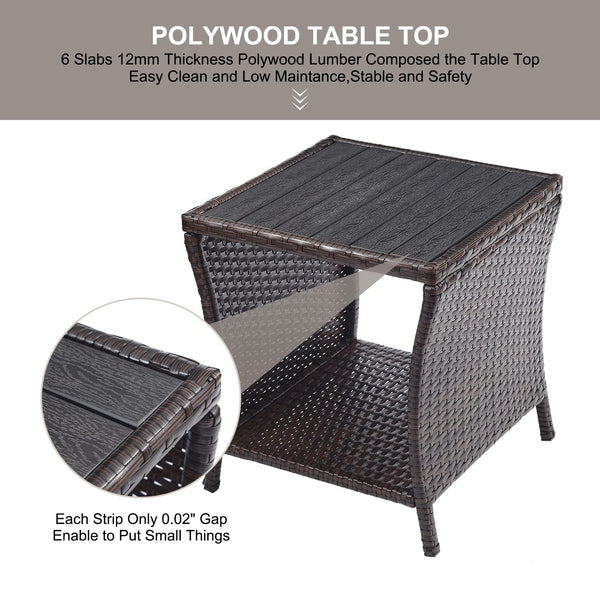 Outdoor Wicker Patio Side Table with Storage – 2-Layer PE Rattan End Table