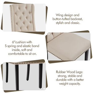 Button-Tufted Upholstered Dining Chairs with Solid Wood Legs – Beige