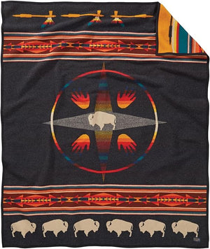 Wool Blend Jacquard Throw Blanket – Reversible, Felt-Bound, 64" x 80"