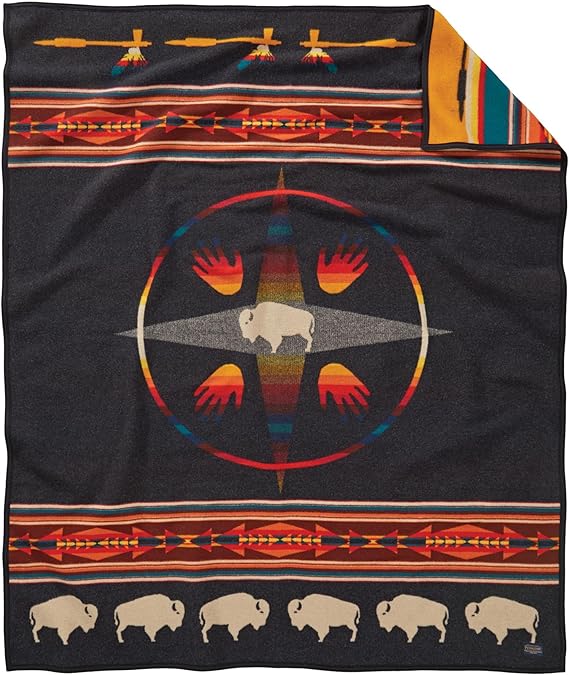 Wool Blend Jacquard Throw Blanket – Reversible, Felt-Bound, 64" x 80"
