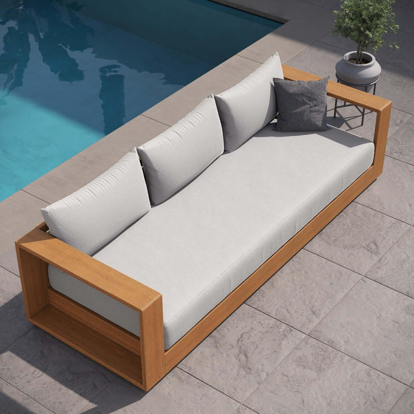 Acacia Wood Outdoor Patio Sofa – 3-Seat All-Weather Porch Couch