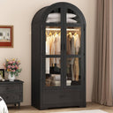 2-Door Arched Armoire Wardrobe with LED Light & Drawers