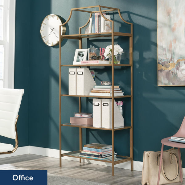 5-Shelf Bookcase with Satin Gold Finish
