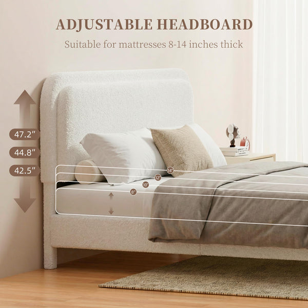 King Size Boucle Upholstered Bed Frame