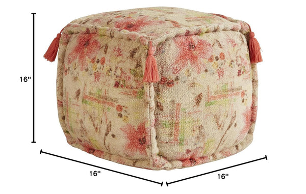 Floral Boho Square Ottoman Pouf