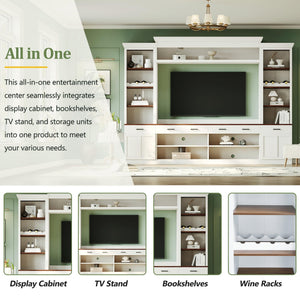 4-Piece TV Stand Entertainment Center with Bookshelf & Wine Rack