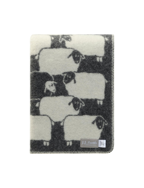 Wool Cotton Throw Blanket Reversible Sheep Print Farmhouse