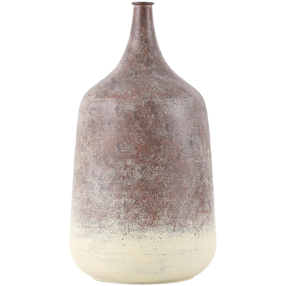 Round Iron Decorative Vase – Copper Finish with Cream Base