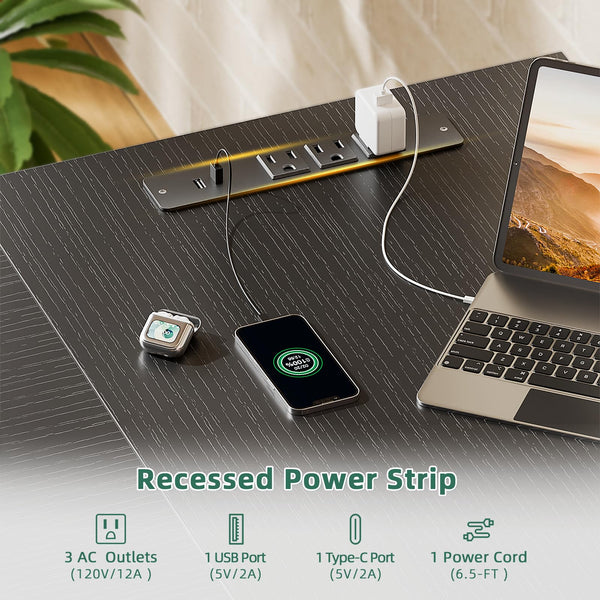 L-Shaped Computer Desk with Power Outlet & USB-C Port, Drawers, File Cabinet & Corner Storage