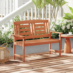 Outdoor 2-Person Wood Patio Bench with Armrests & Inclined Backrest