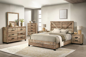 Queen Farmhouse Bedroom Set - 6 Piece with Dresser, Mirror, Chest & 2 Nightstands