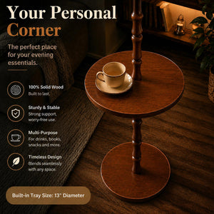 Wood Floor Lamp with Tray — Dimmable, Remote Control, 3 Color Temperatures