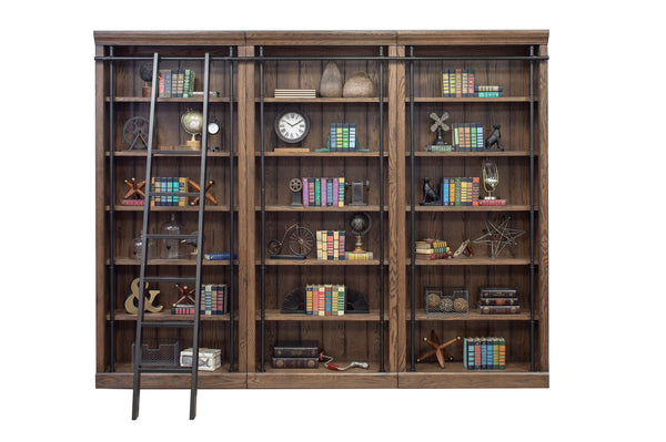 3-Piece Bookcase Wall with Ladder & 5 Adjustable Shelves – Wood & Steel Frame
