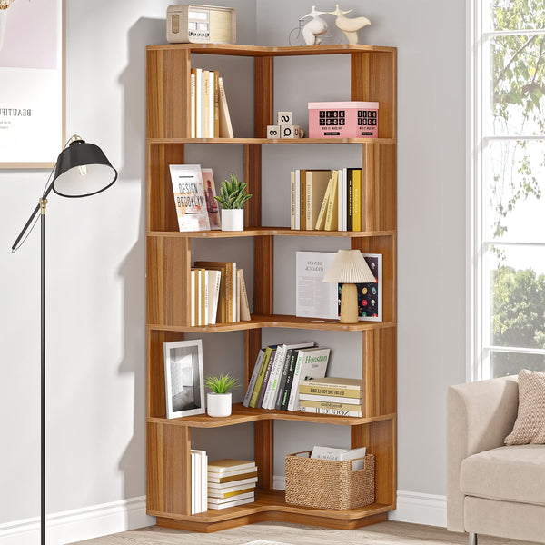 6-Tier L-Shaped Corner Bookshelf, 64.96" Tall