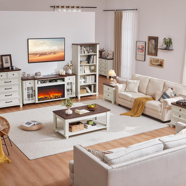 Farmhouse Coffee Table Set of 3 with Open Shelf
