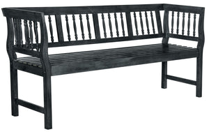 Acacia Wood Outdoor Bench with Spindle Back & Slatted Seat