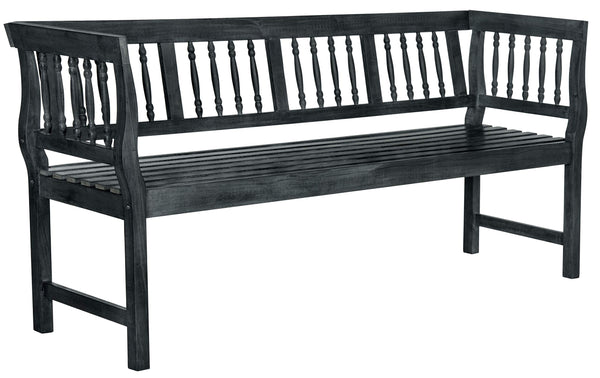 Acacia Wood Outdoor Bench with Spindle Back & Slatted Seat
