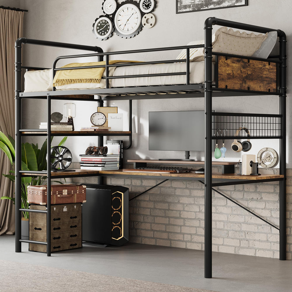 Twin Loft Bed with L-Shaped Desk