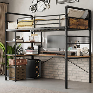Twin Loft Bed with L-Shaped Desk