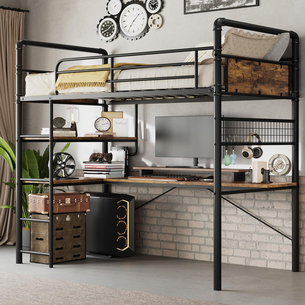 Twin Loft Bed with L-Shaped Desk