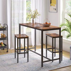 3-Piece Industrial Bar Table Set with 47.2" Pub Table and 2 Stools