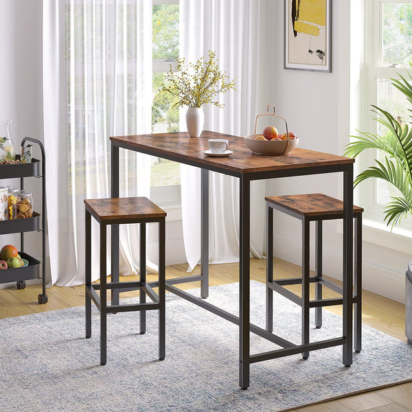 3-Piece Bar Table and Stools Set, 47.2" Rectangular High Top Pub Table