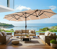 13ft Double-Sided Patio Umbrella with 120 LED Solar Lights & 12 Ribs