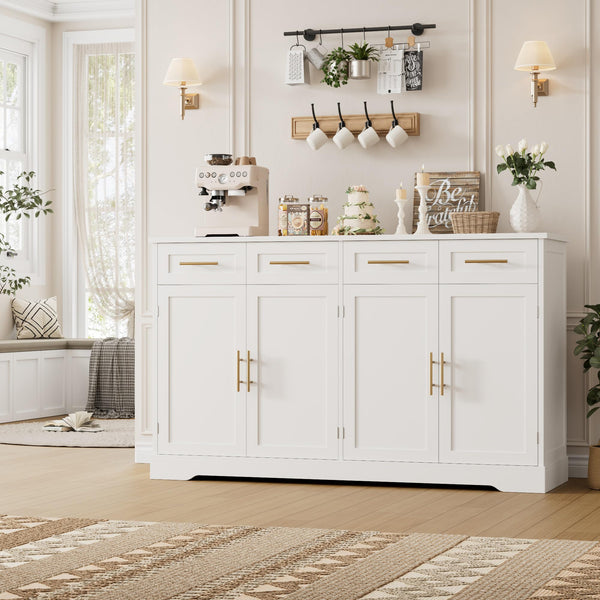 60" Buffet Sideboard Cabinet with 4 Drawers & Gold Handles