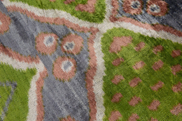 Velvet Throw Pillow – 20x20 Ikat Pattern | Green, Gray & Beige