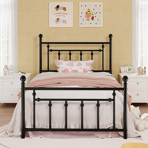 Metal Platform Bed Frame with Victorian Headboard & Footboard