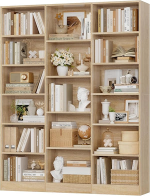 Triple Wide 6-Tier Bookshelf with 17 Open Display Shelves, 74" Tall