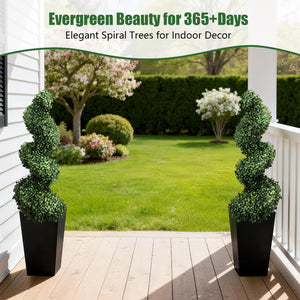 Artificial Spiral Topiary Trees, Set of 2 – UV Resistant Faux Boxwood with Square Planter