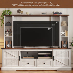 Farmhouse TV Stand with LED Lights & Power Outlets