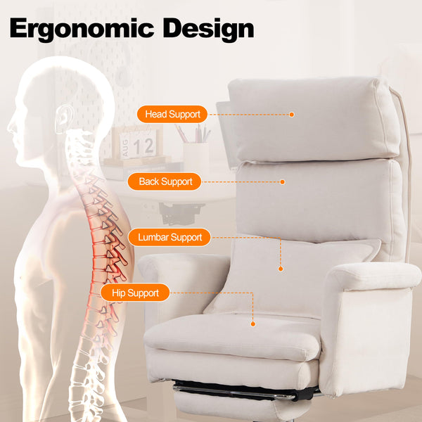 Okeysen Office Chair with Flip Armrests, Big and Tall Office Chair with Foot Rest, Wide Reclining Desk Chair for Cross Legged Sitting & Pets, Executive Ergonomic Computer Gaming Chair with Pillow