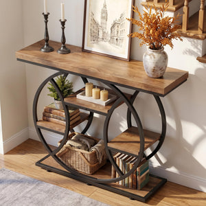 4-Tier Console Table with Circle Metal Frame