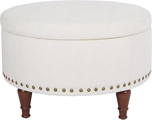Round Storage Ottoman with Nailhead Trim