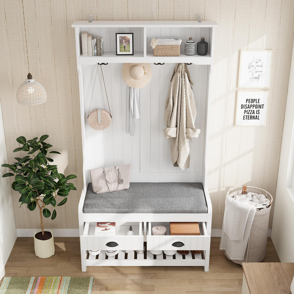 4-in-1 Hall Tree with Bench, Shoe Storage & Coat Rack