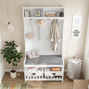 4-in-1 Hall Tree with Bench, Shoe Storage & Coat Rack