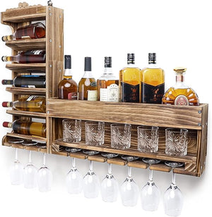 Wall Mounted Wine Rack with LED Lights — Industrial Wood Storage