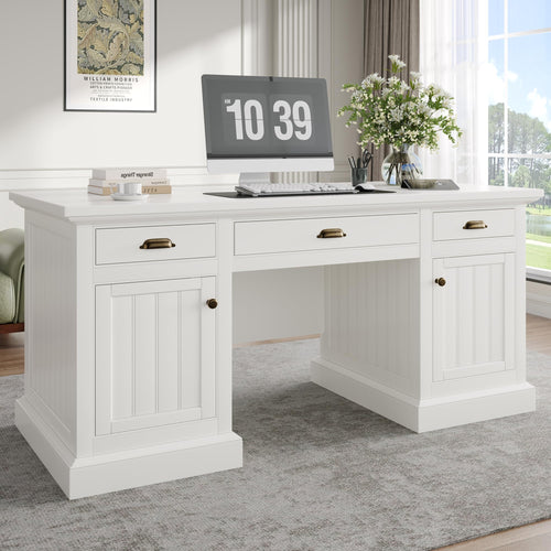 68" Executive Desk with Drawers, Cabinets & Fluted Panel