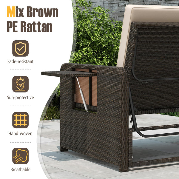 Outdoor Rattan Daybed with Storage Ottoman & Adjustable Backrest