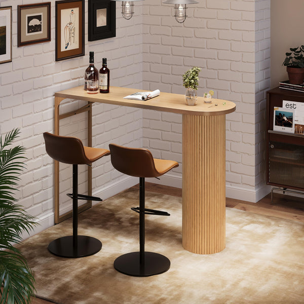 55" Fluted Wood Bar Table with Metal Frame