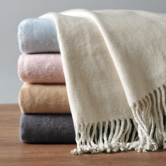 Fringed Mulberry Silk Throw Blanket