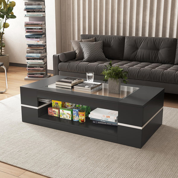 47" 2-Tier Glass Top Coffee Table